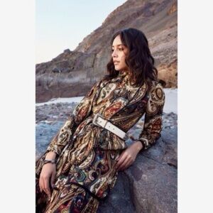 Zara The Alabama Paisley Lurex Midi Dress Button Front XXL